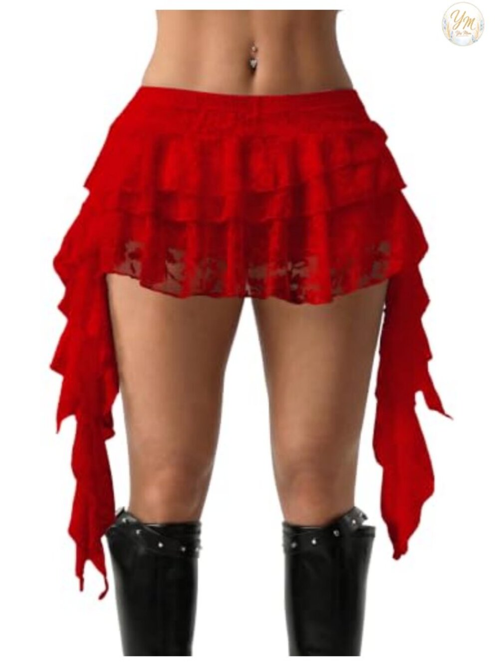 Y2K Ruffle Lace Mesh Mini Skort Flowy Asymmetrical